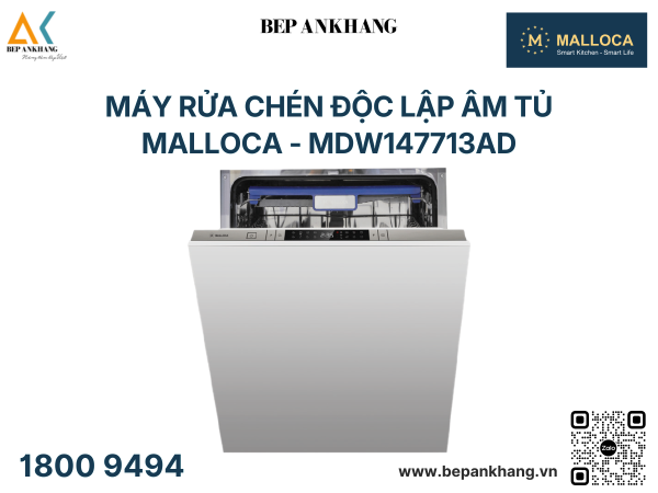Máy rửa chén độc lập âm tủ Malloca - MDW147713AD - Tự động mở cửa
